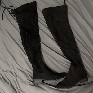 Black Faux Suede Over-the-Knee Boots - 8.5